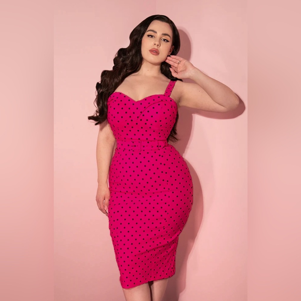 Maneater Wiggle Dress in Hot Pink Polka Dot NWT 3X